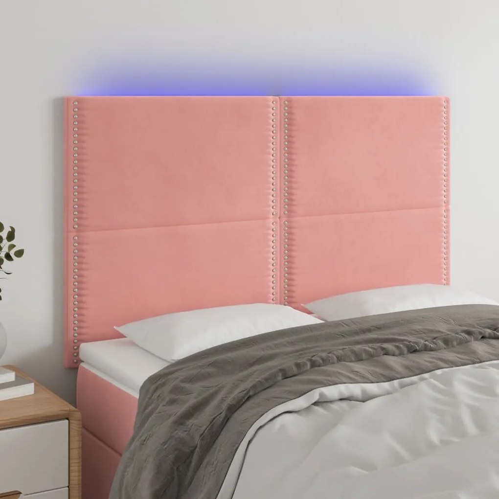 Testiera A Led Rosa 144x5x118/128 Cm İn Velluto /