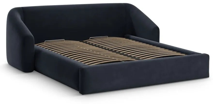 Letto matrimoniale imbottito blu scuro con contenitore con rete inclusa 140x200 cm Campi – Cosmopolitan Design