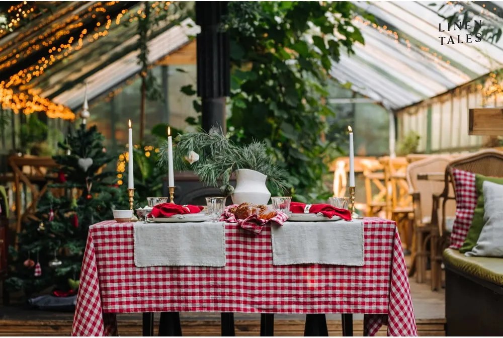 Tovaglia di lino 140x140 cm Red Gingham - Linen Tales