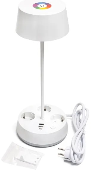 Aigostar-LED RGBW Lampada da tavolo dimmerabile con prese e USB LED/4,6W/230V bianca