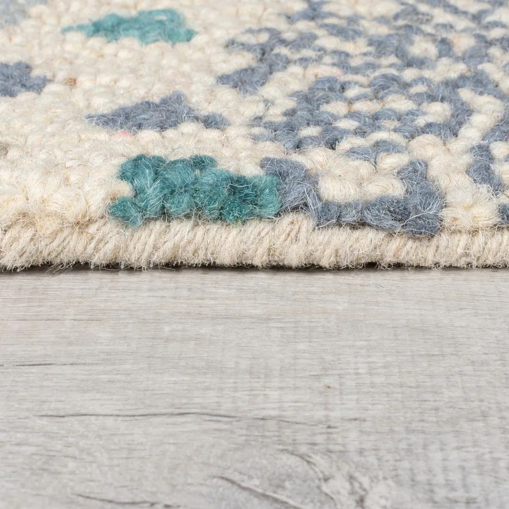 Tappeto blu/beige in lana tessuto a mano 120x170 cm Eloise Patchwork – Flair Rugs