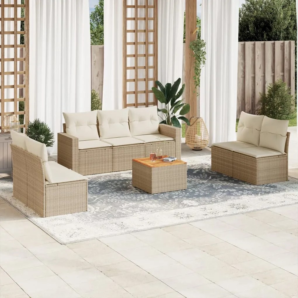 Set divano da giardino 8 pz con cuscini beige in polyrattan