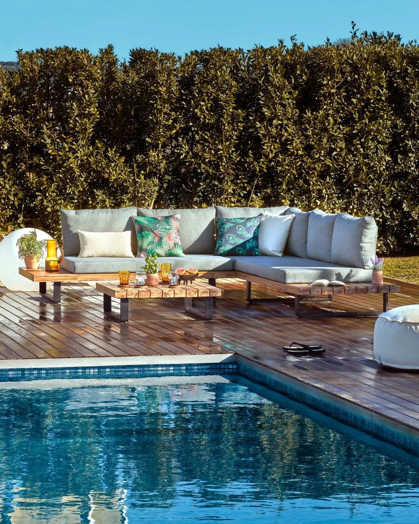 Kave Home - Set Zalika divano angolare 5 posti e tavolo in legno massello di acacia FSC 100%