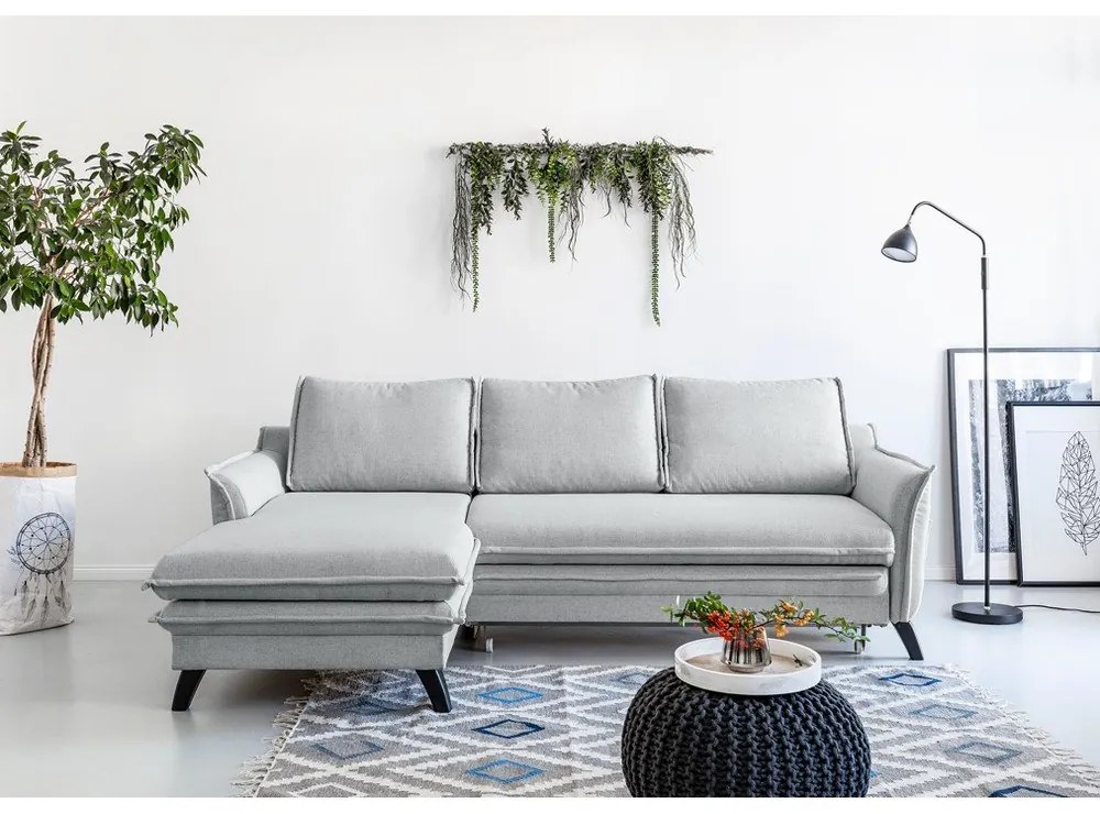 Divano letto angolare grigio chiaro, angolo sinistro Charming Charlie - Miuform