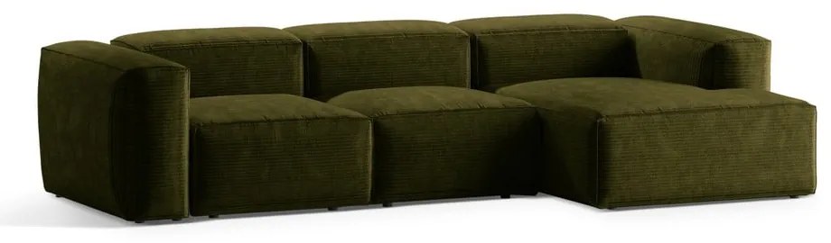 Divano angolare verde (con penisola a destra/con chaise lounge) con rivestimento in velluto a coste Bergamo – Cosmopolitan Design