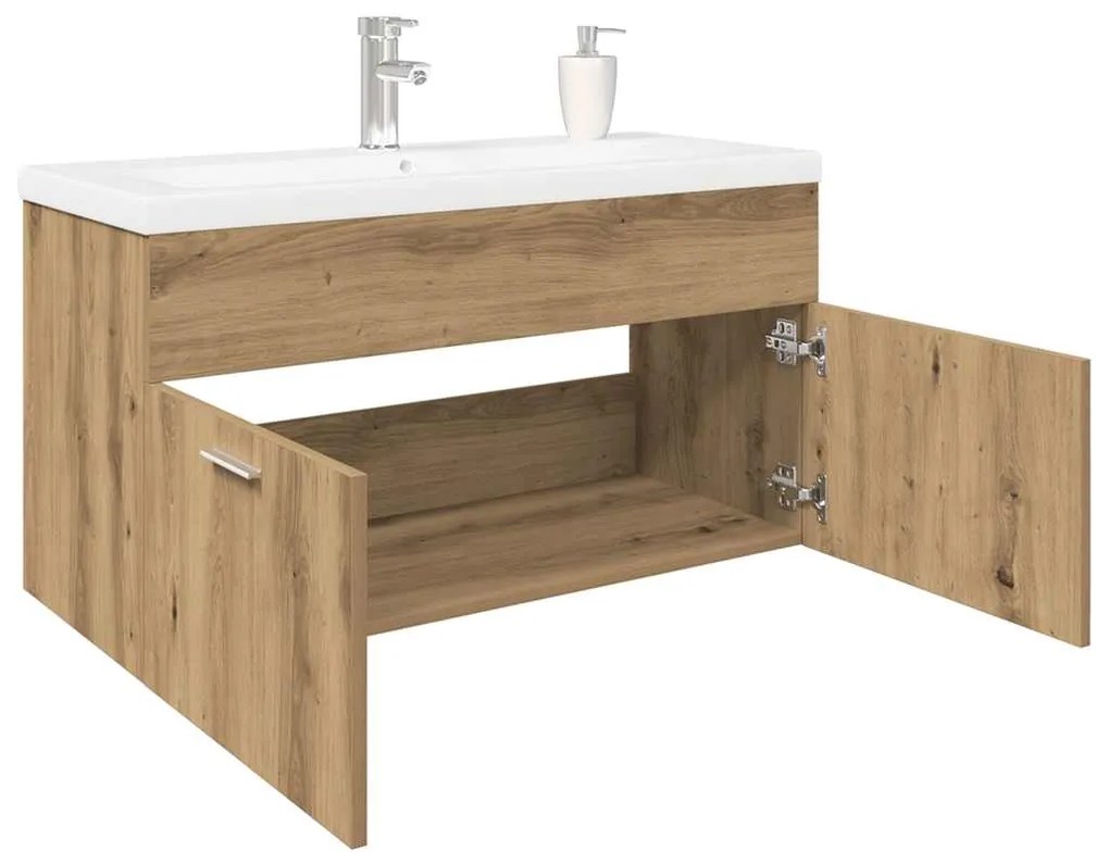 Mobile Bagno Lavabo Integrato Rovere Artigianale İn Truciolato /