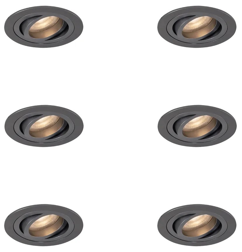Set di 6 faretti da incasso moderni color canna di fucile GU10 50mm rotondi inclinabili - Rondoo
