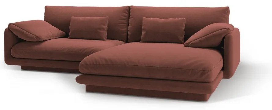 Divano angolare rosa (con penisola a destra/con chaise lounge) con rivestimento in velluto Torino – Micadoni