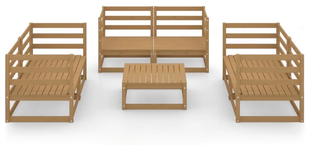 Set Divani da Giardino 7 pz Miele in Legno Massello di Pino