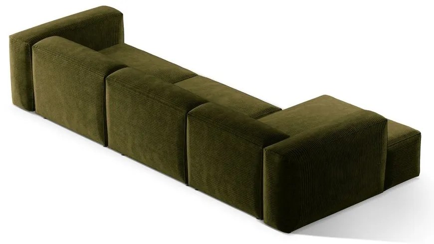 Divano angolare verde (con penisola a sinistra/con chaise lounge) con rivestimento in velluto a coste Bergamo – Cosmopolitan Design