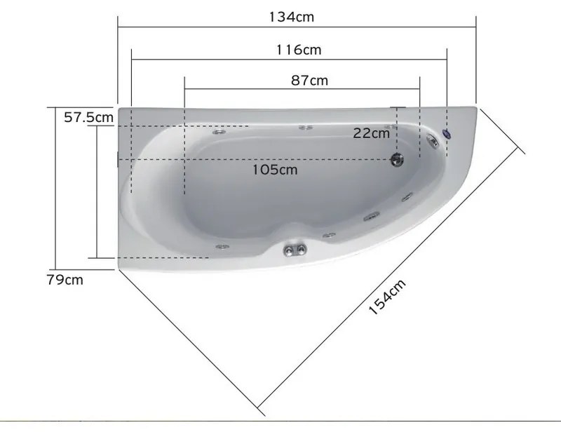 Kamalu - Vasca ad angolo semicircolare 135cm in acrilico | K-270