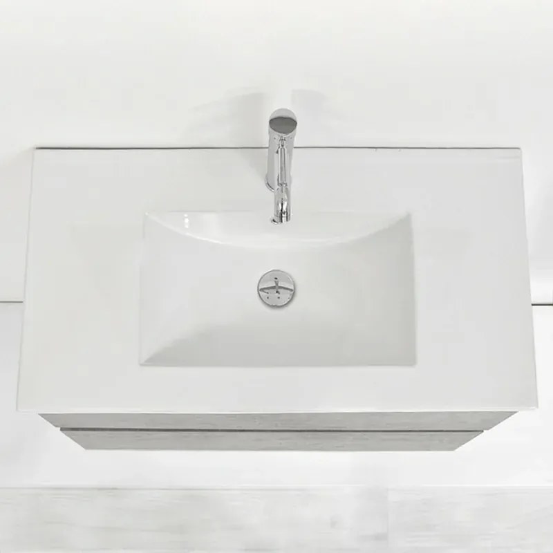 Mobile bagno sospeso 90 cm Duble grigio industrial completo di lavabo e specchio