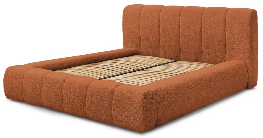 Letto matrimoniale imbottito arancione contenitore e rete inclusi 160x200 cm Denali - Bobochic Paris