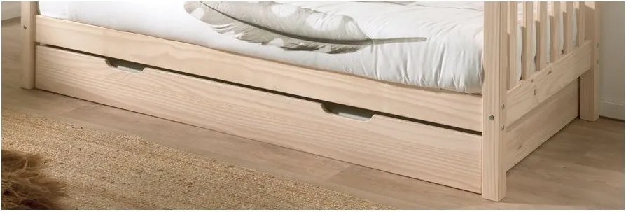 Letto da bambini estraibile di colore naturale in pino massiccio con rete inclusa 90x200 cm Margrit – Vipack