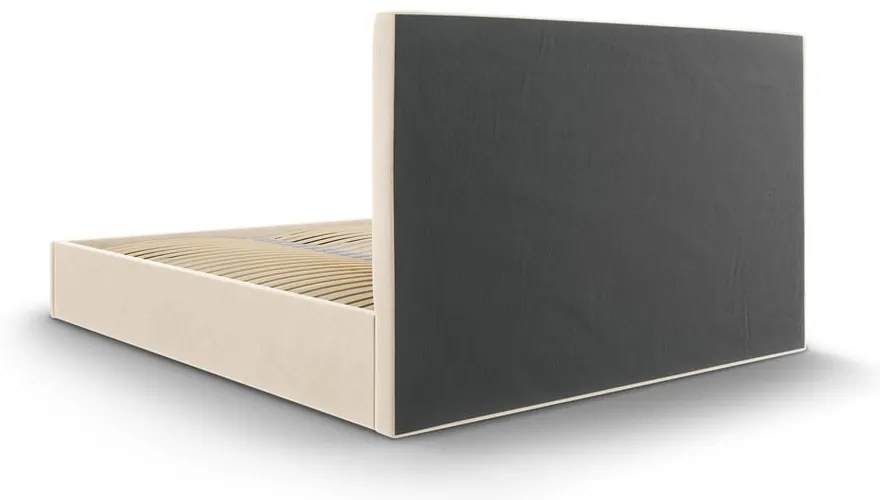 Letto matrimoniale imbottito beige con contenitore con griglia 160x200 cm Juniper - Mazzini Beds