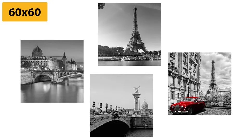Set di quadri – Parigi con auto rossa retrò