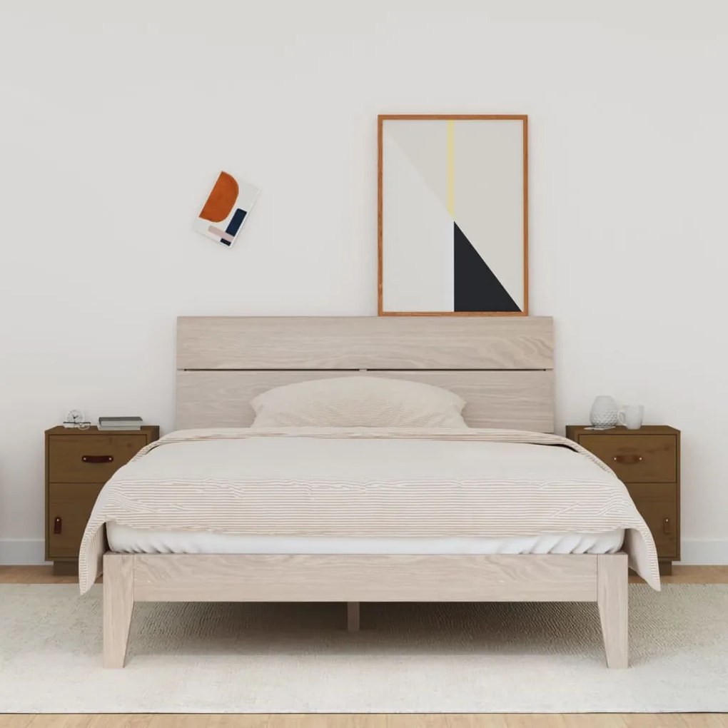 Comodini Ambra 2 Pz 40x34x55 Cm İn Legno Massello Di Pino /