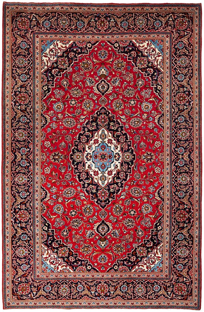 Kashan Tappeto 310x200 Rosso (Iran) Annodato A Mano