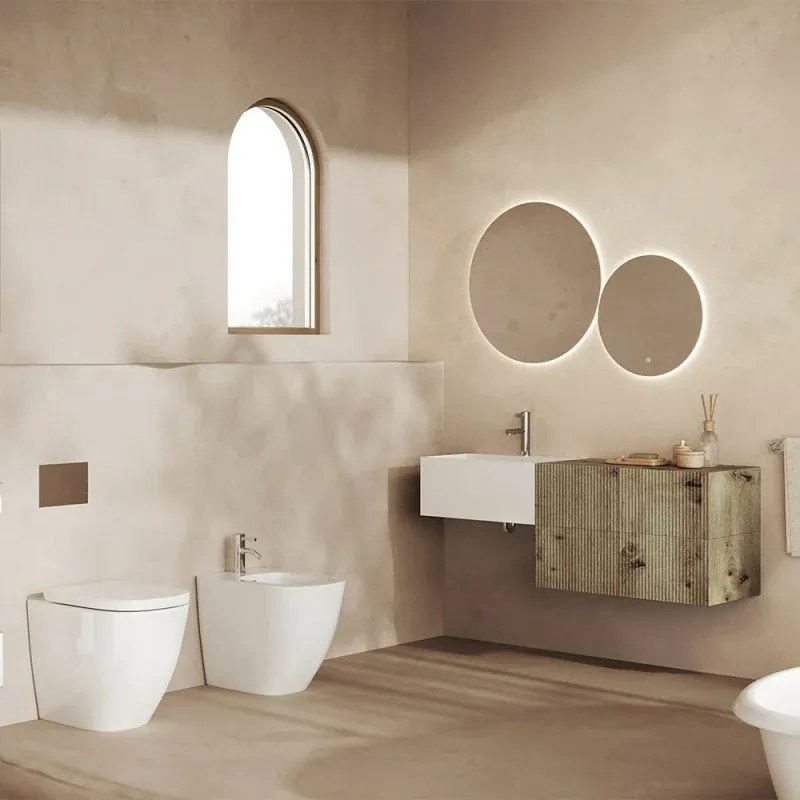 Mobile sospeso 100 cm cannettato rovere naturale lavabo in resina Tevere