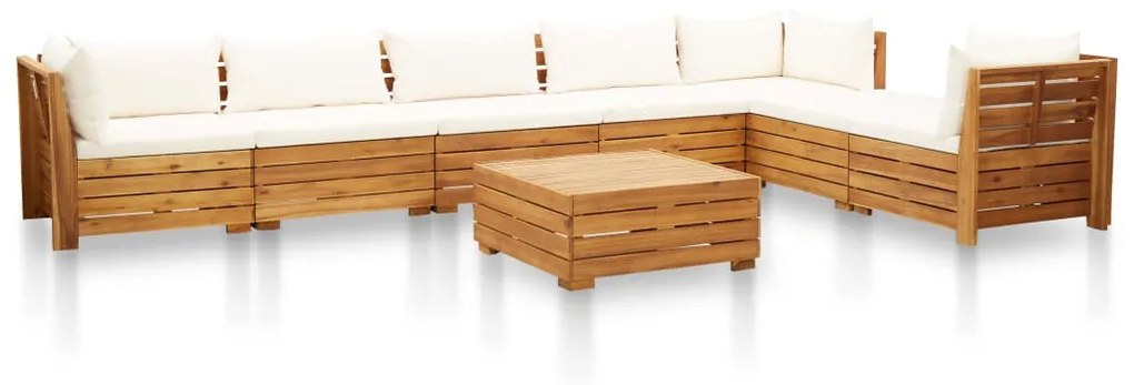 Set divani giardino 8 pz con cuscini legno acacia bianco crema