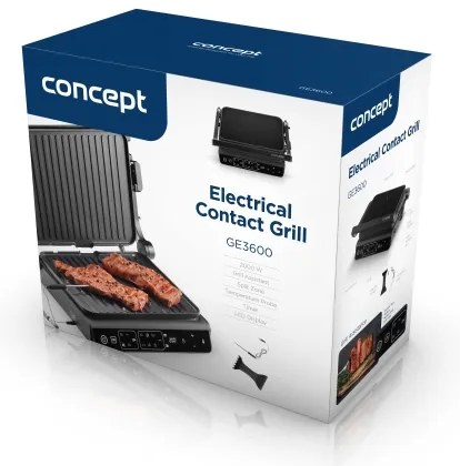 Concept ge3600 - Grill a contatto con sonda temperatura GLASS 2000W/230V nero