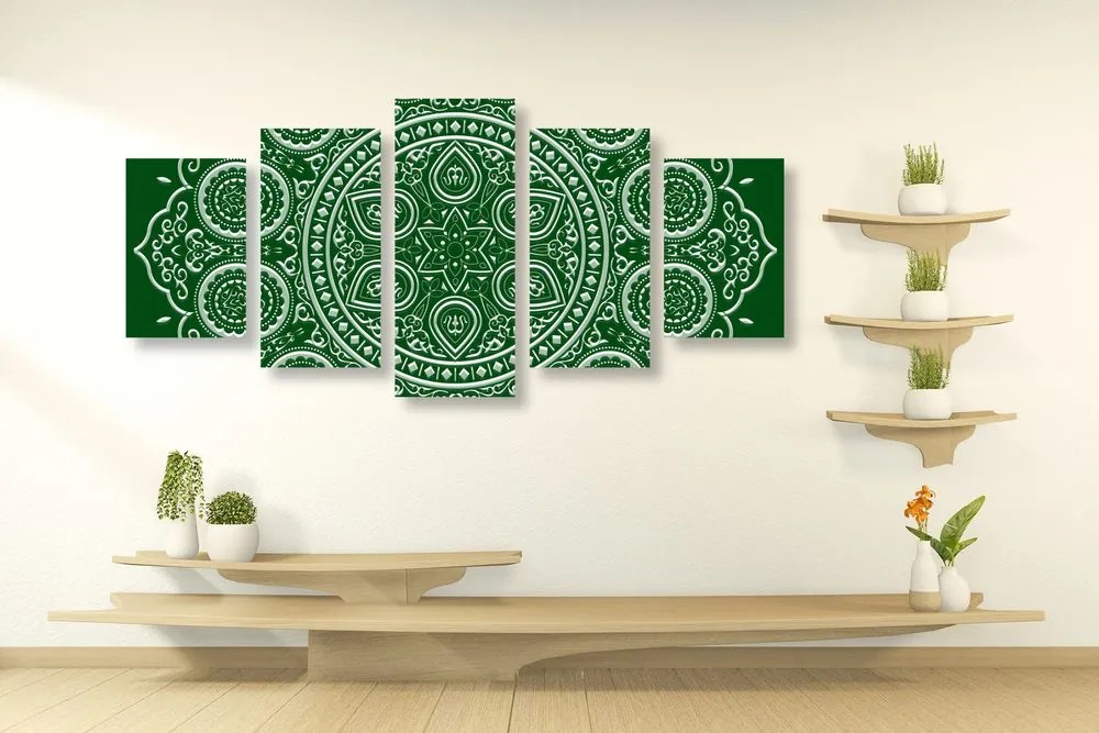 Quadri 5 pezzi – Mandala etnica delicata in verde