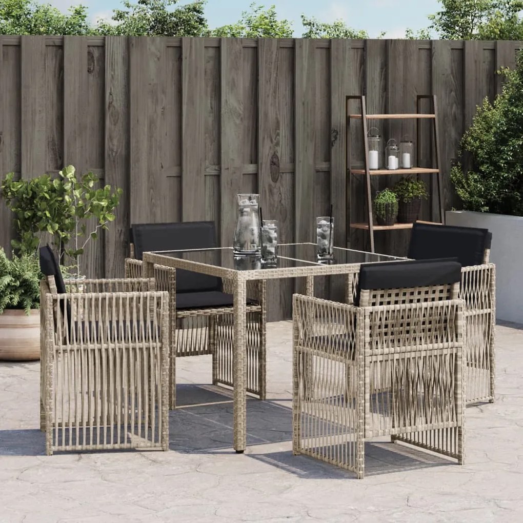 Sedie da giardino con cuscini 4 pz grigio chiaro in polyrattan