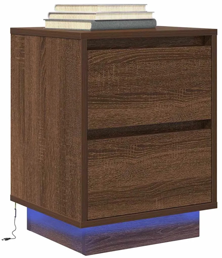 Comodino Con Luci Led Rovere Marrone 38x34x50 Cm /