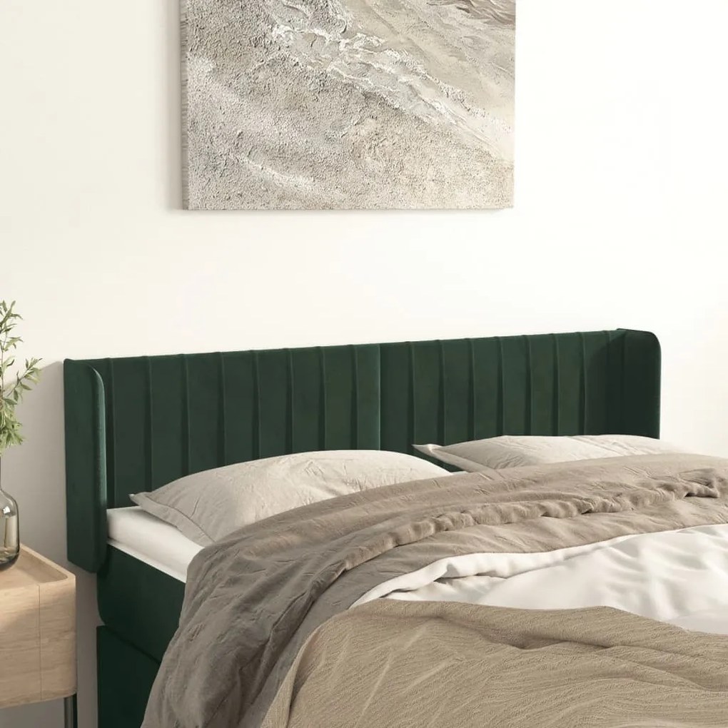 Testiera Ad Orecchio Verde Scuro 147x16x78/88 Cm İn Velluto /