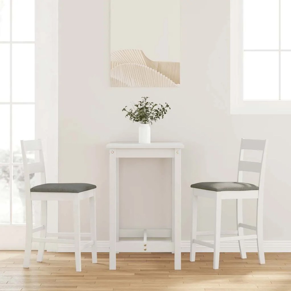 Sgabelli Da Bar Con Cuscini 2 Pz Bianco Legno Massello Di Hevea /