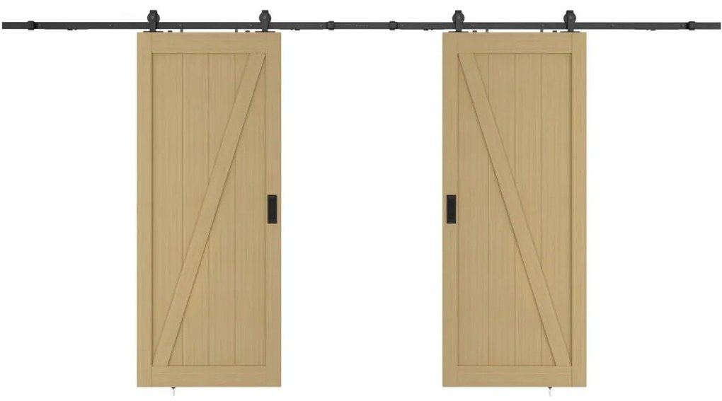 Porta scorrevole doppia con sistema esterno muro 2 x H205 x L93 cm in Legno e MDF Naturale chiaro - BALERMA