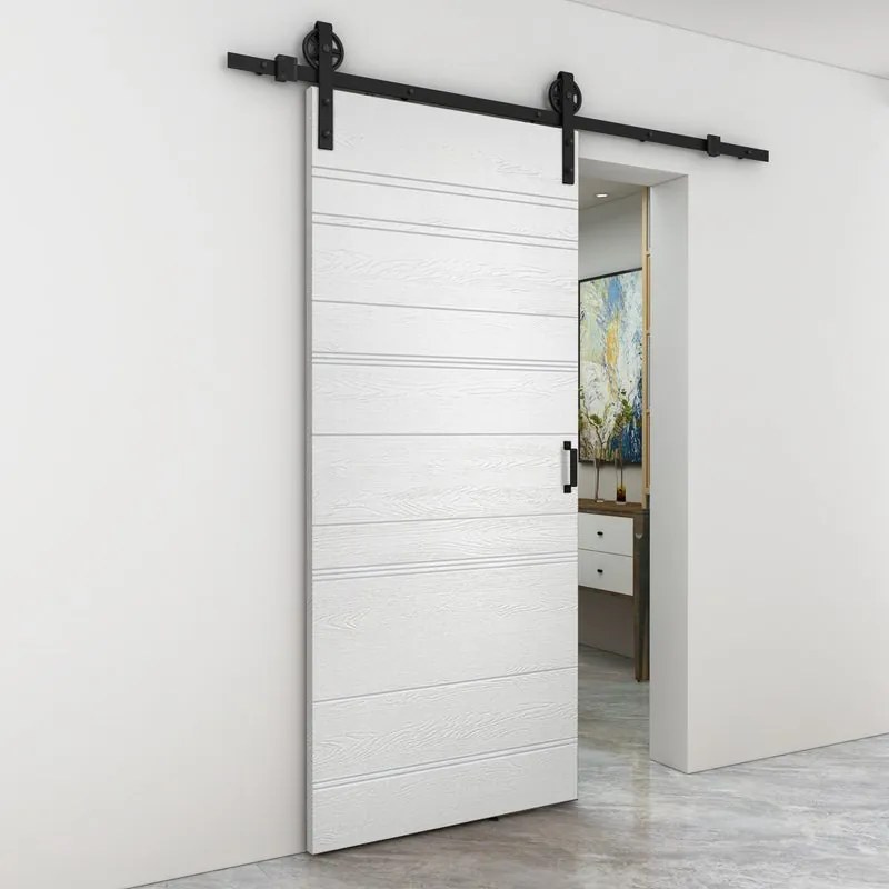 Porta scorrevole reversibile Mast Incisa in mdf bianco, L 93 x H 212 cm, con binario Rodeo