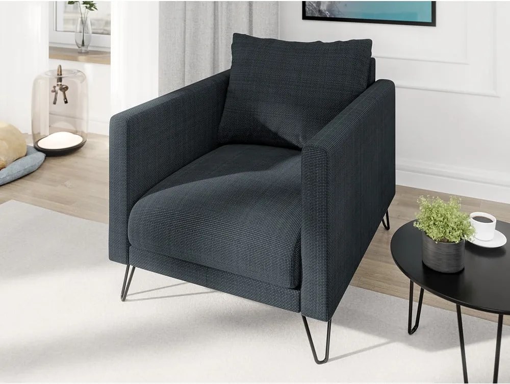 Poltrona grigio scuro con rivestimento in ciniglia Freya – Ropez