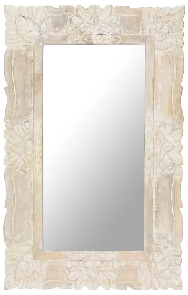Specchio Bianco 80x50 Cm İn Legno Massello Di Mango /