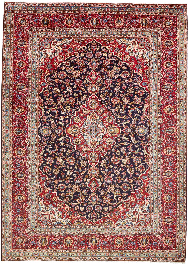 Kashan Tappeto 260x360 Blu (Iran) Annodato A Mano