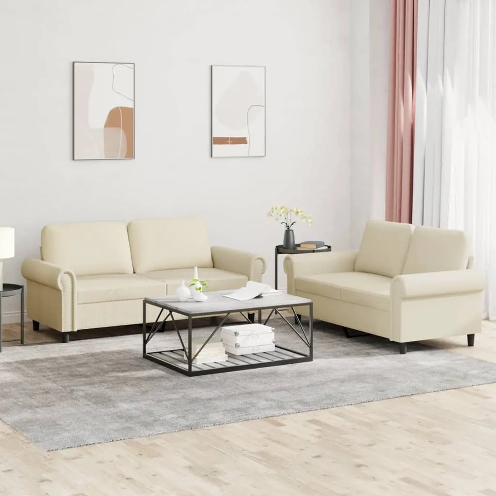Set Di Divani 2 Pz Con Cuscini Crema İn Similpelle /