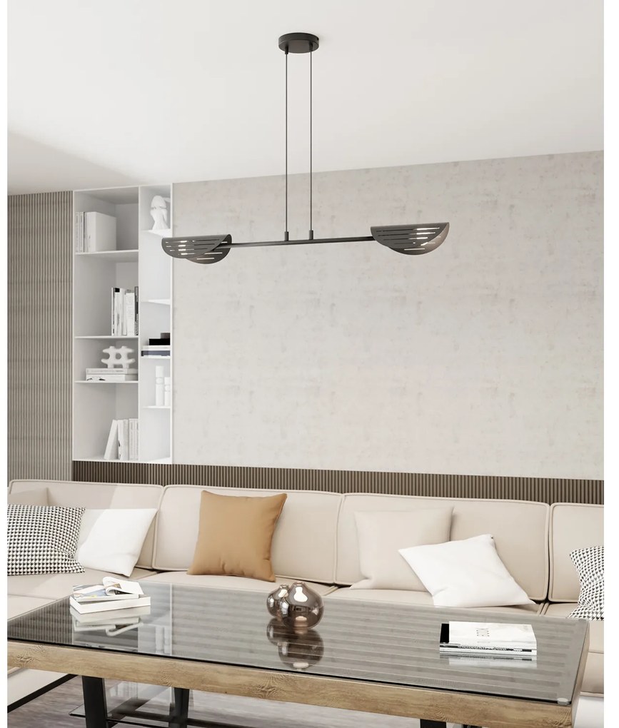Lampadario Moderno 2 Luci Iperione A Bracci In Acciaio Nero
