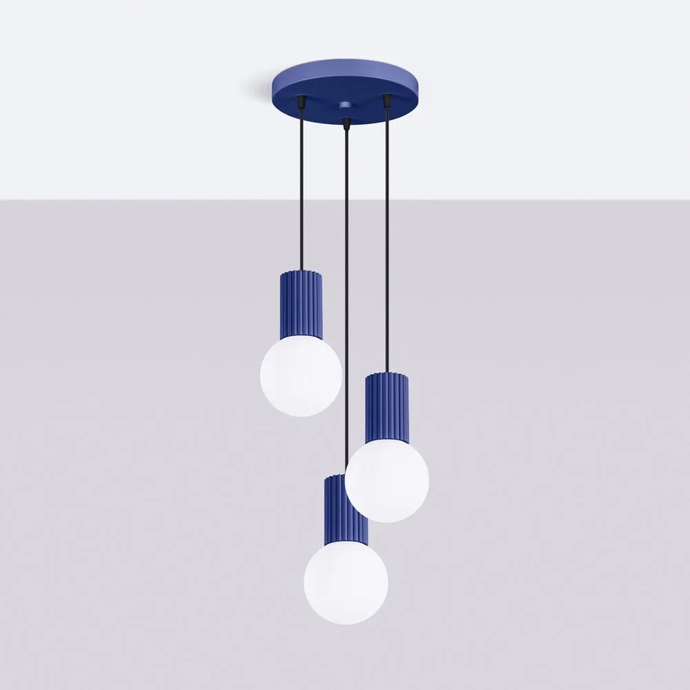 Lampadario blu scuro con paralume in vetro ø 25 cm Orbital – Sollux
