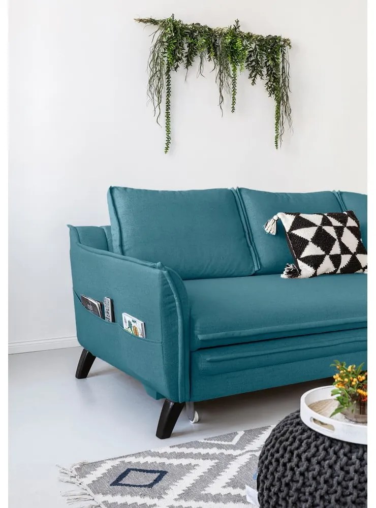 Divano letto angolare turchese, angolo destro Charming Charlie - Miuform