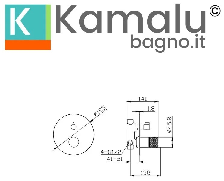 Kamalu - Miscelatore doccia con deviatore maniglia con dettaglio trama diamantata | BRASS