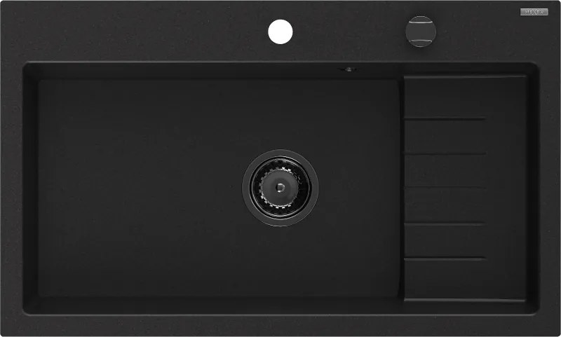 Mexen Omar lavello da cucina in granito a 1 vasca 800 x 480 mm, nero, sifone nero - 6520801005-77-B