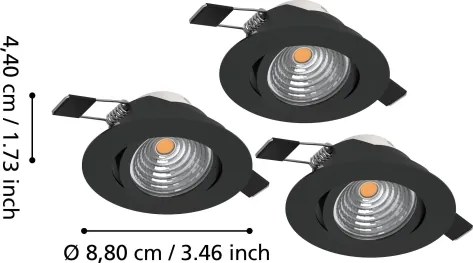Eglo 902281 - Set da 3 lampade LED dimmerabili da incasso SALICETO, 6,4 W, 230 V, Ø 8,8 cm, nero