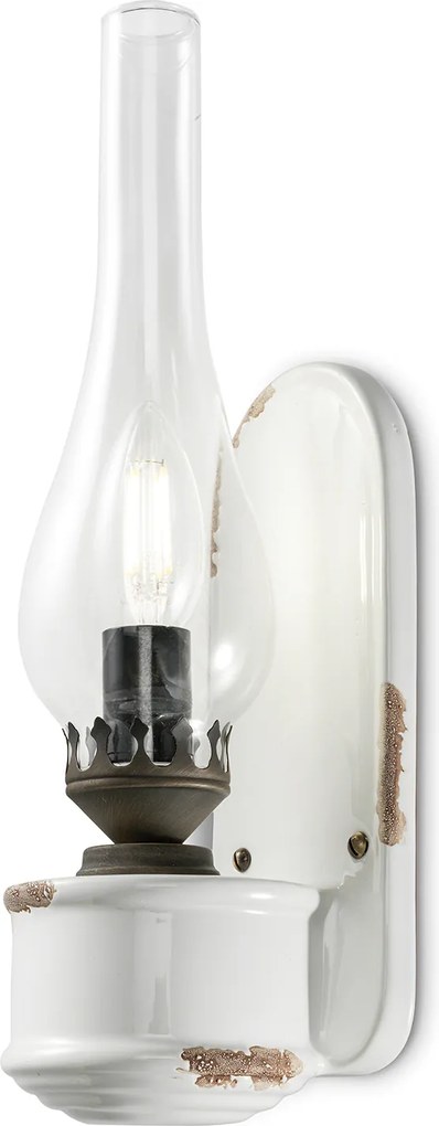 Applique Vintage Candela Ceramica Bianca 1 Luce E14