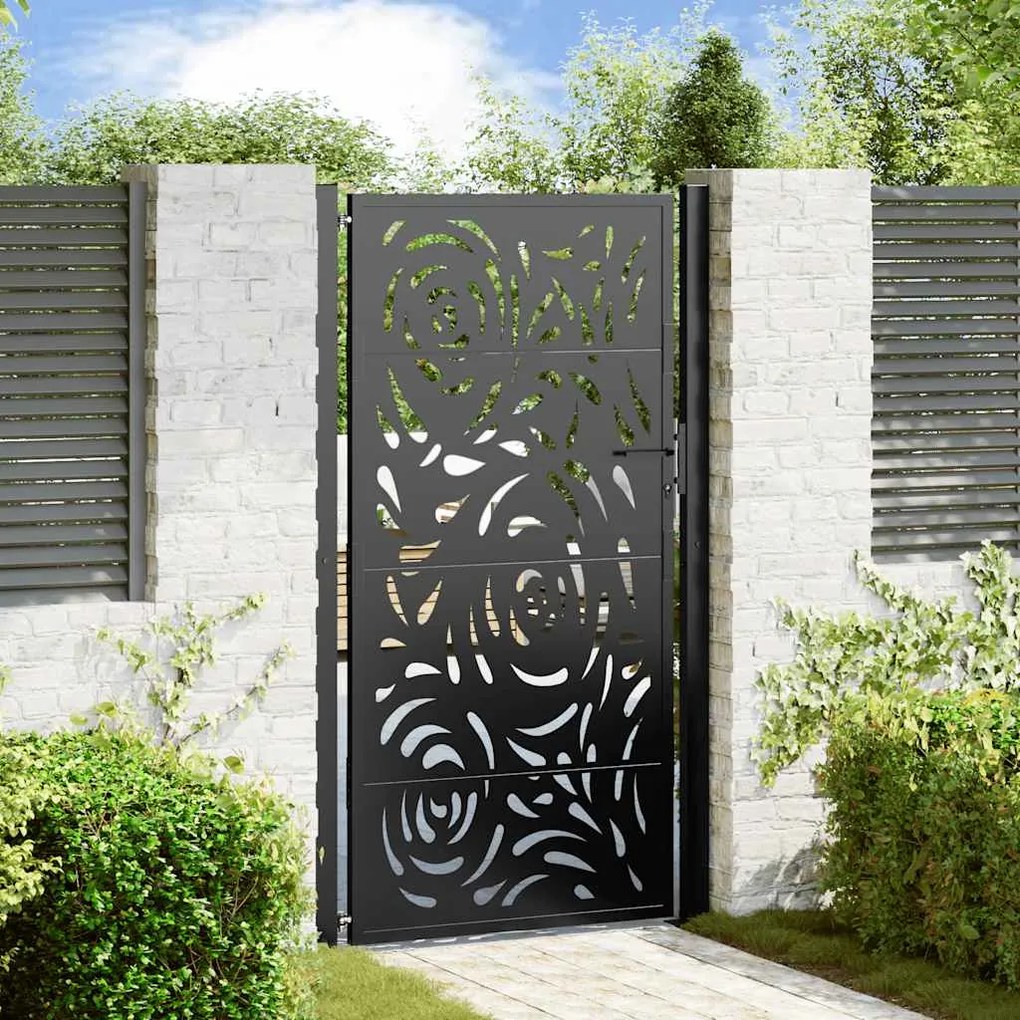 Cancello Giardino Nero 105x180 Cm İn Acciaio Design A Fiamma /