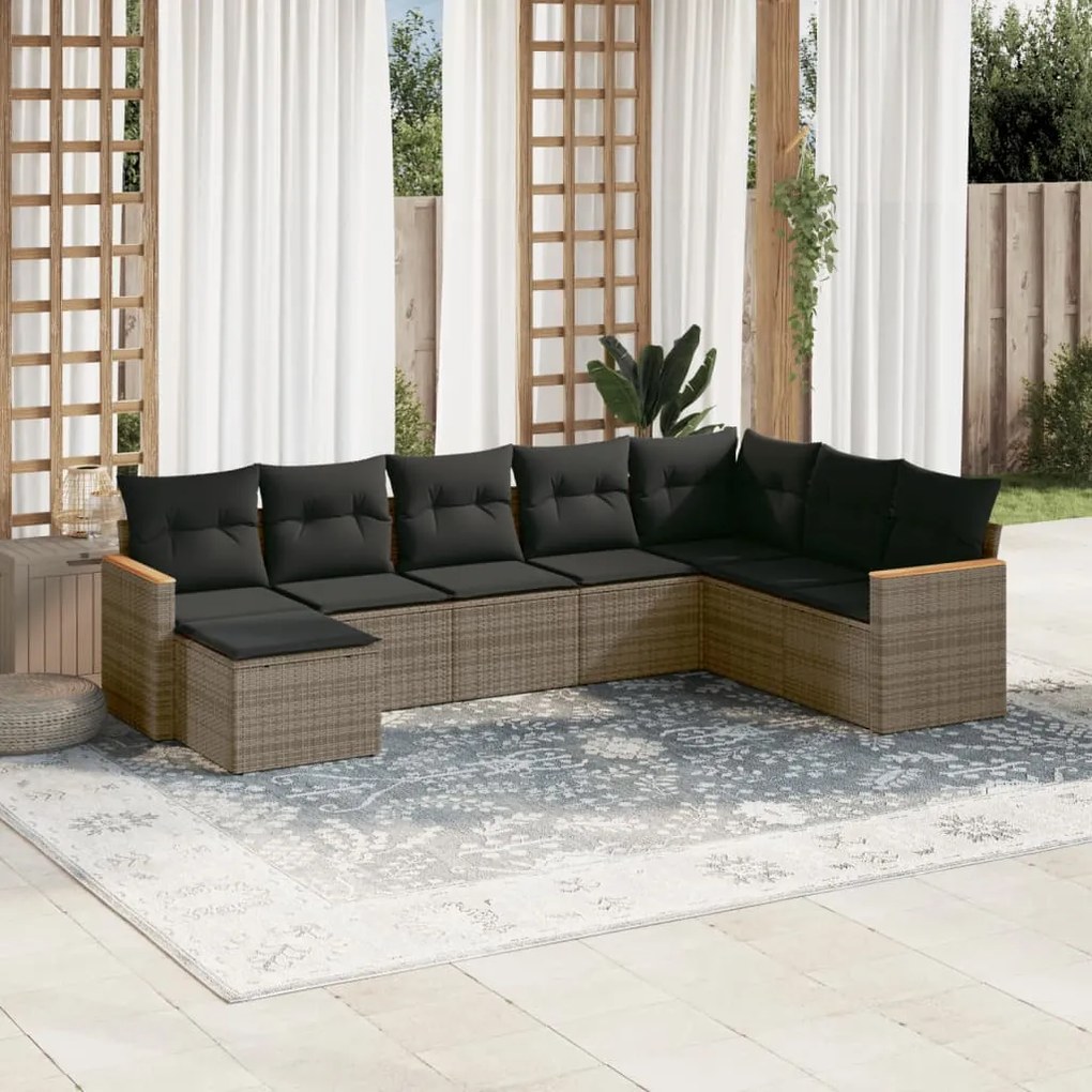 Set divano da giardino 8 pz con cuscini grigio in polyrattan