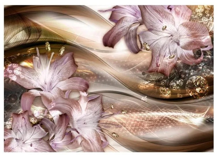 Fotomurale adesivo  Lilies on the Wave (Brown)  Larghezza x Altezza Home decor 147x105