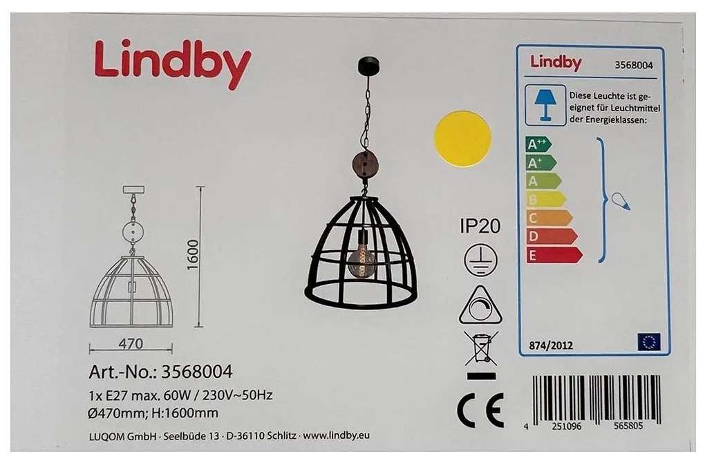 Lindby - Lampadario a sospensione con catena MAXIMILIA 1xE27/60W/230V