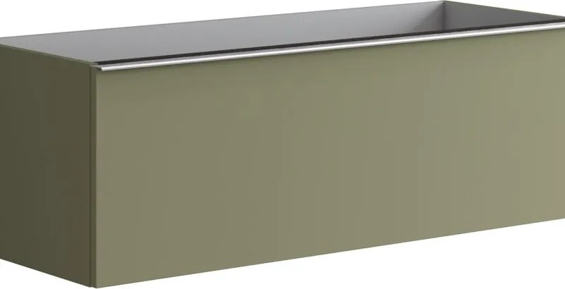 Mobile da bagno sospeso sotto lavabo Pixel plain 2 cassetti L 120 x H 40 x P 45.5 cm verde salvia laccato opaco, con maniglia alluminio brillante
