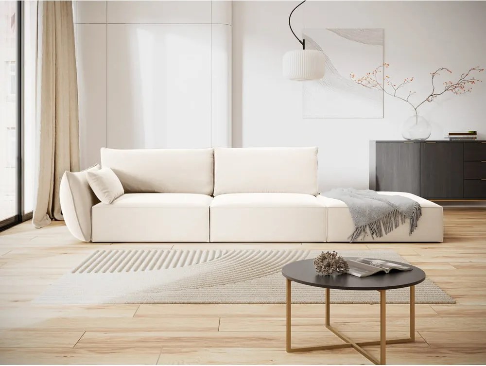 Divano beige con penisola a sinistra con rivestimento in velluto 264 cm Vanda – Mazzini Sofas
