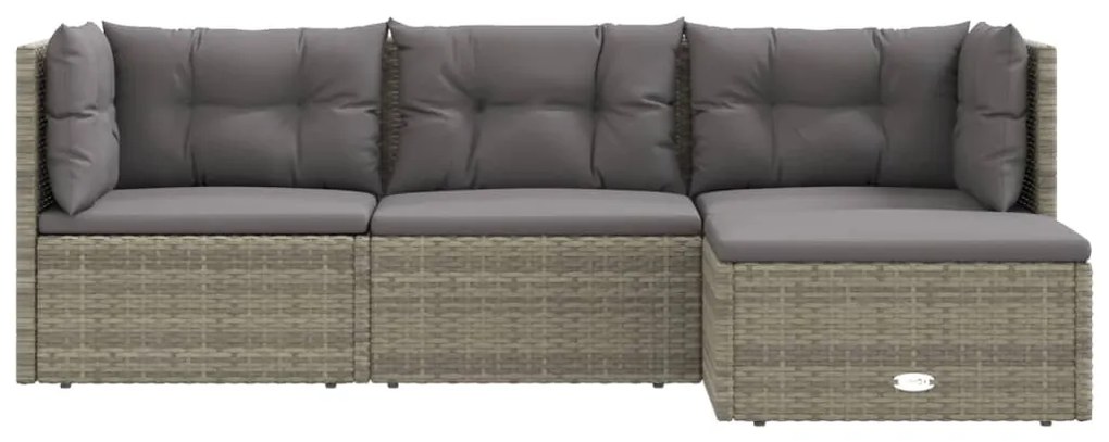 Set divani da giardino 4 pz con cuscini in polyrattan grigio